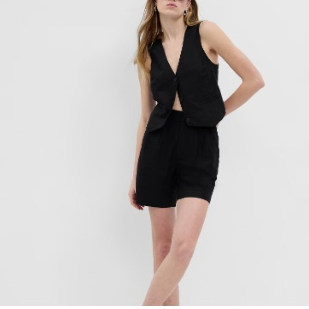 Gap Black Pleated Linen Bermuda Shorts NWT